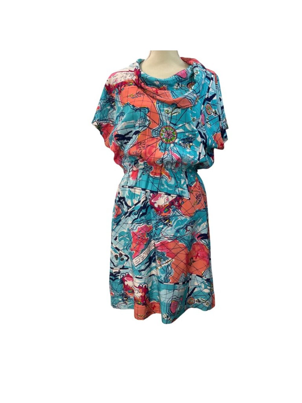Lilly‎ Pulitzer X Marks the Spot Silk Dress Women's Size XL Map Nautical Print